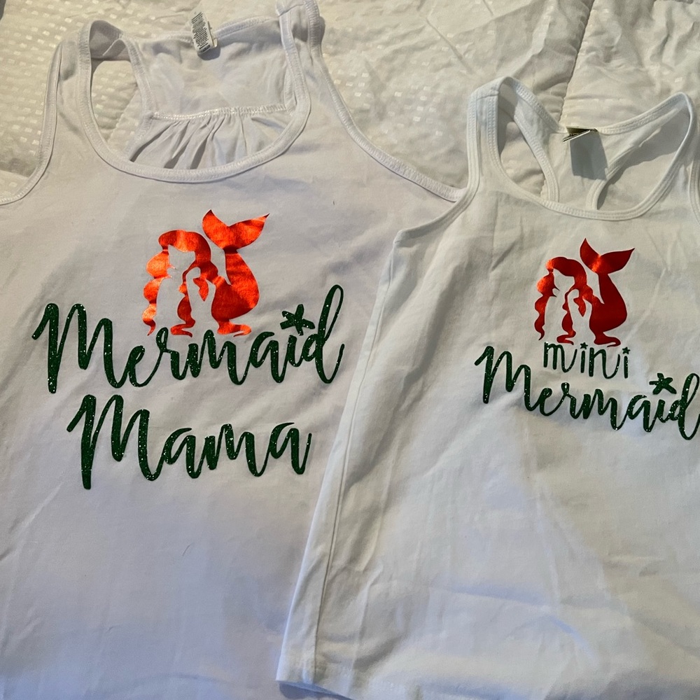 Mermaid Mama (Medium) and Mini Mermaid (youth 5/6) matching tank top set